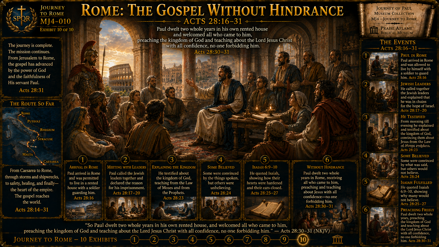 Museum reconstruction of Paul under guard in Rome receiving visitors and teaching concerning Jesus Christ